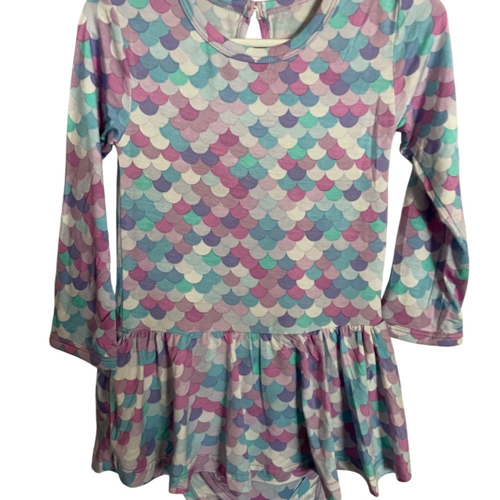 2T Little Bum Bums Mermaid Print Twirl Skirt Onesie